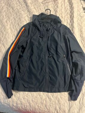 Zyia Women's Navy Ski Jacket with Rainbow Stripe